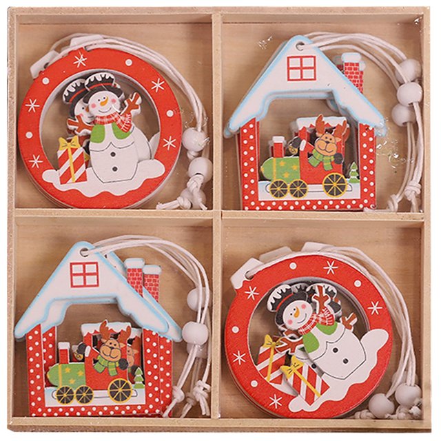 Coxeer Christmas Tree Decoration Wooden 12PCS Hanging Embellishments Xmas Tree Ornament
