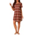 thumbnail image 2 of INSPIRE CHIC Chemise de Nuit pour Femme Col Rond Manches Courtes Nuisette Rayée S Bourgogne, 2 of 6