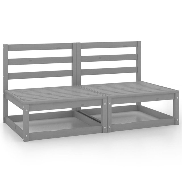 vidaXL Garden Middle Sofas 2 pcs Grey Solid Wood Pine