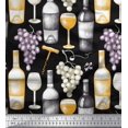 thumbnail image 1 of Soimoi Toile de Coton Raisins, Verre de Vin & Bouteille Tissu Imprimé 1 Yard 42 Inch Wide, 1 of 3