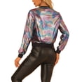 thumbnail image 3 of INSPIRE CHIC Blouson Bomber à Fermeture à Glissière Léger Métallique pour Femme à Col Montant Holographique Iridescent L, 3 of 5