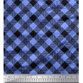 thumbnail image 1 of Soimoi Blue Moss Georgette Fabric Diagonal Check Printed Craft Fabric by the Yard 42 Inch Wide, 1 of 5