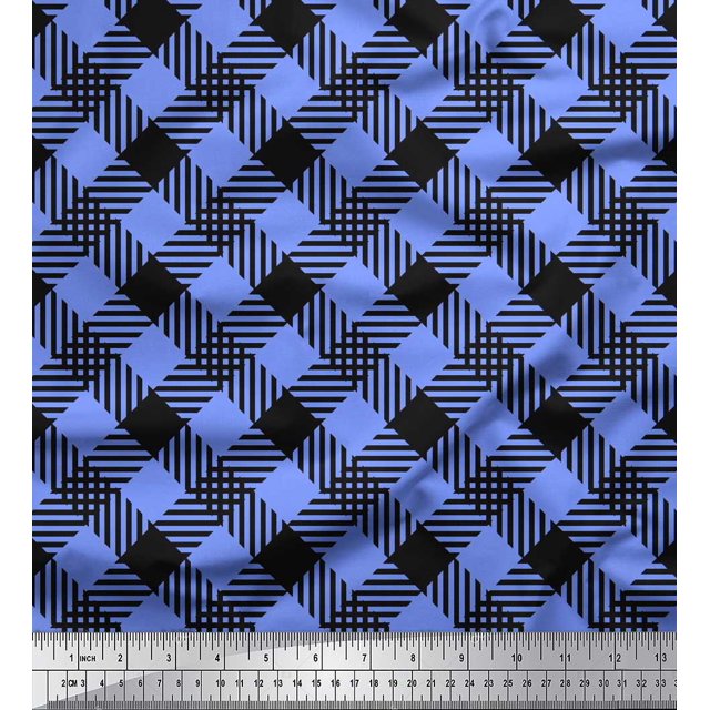 Soimoi Blue Moss Georgette Fabric Diagonal Check Printed Craft Fabric by the Yard 42 Inch Wide