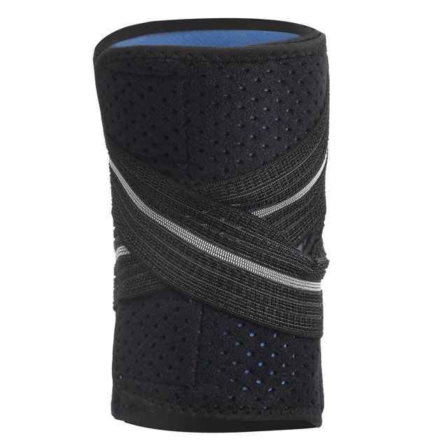 Knee Support, Adjustable Knee Support Knee Joint Protector for Adults in gray, made from nylon, neoprene, and polyurethane fiber. Features include two side spring stabilizers for joint stability, a non-slip design, and silicone pads for comfort during sports or recovery from arthritis, tendinitis, and other knee issues.