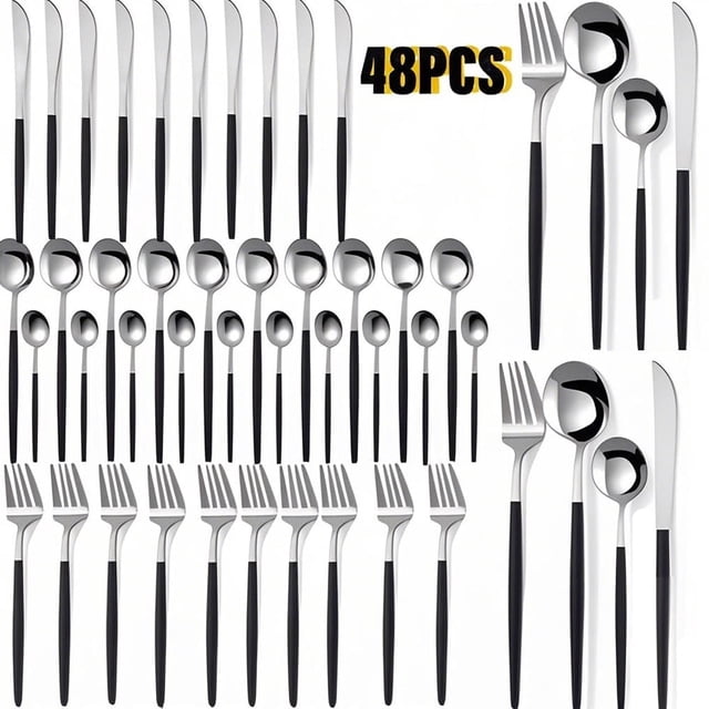 Silverware Set,48-Piece Stainless Steel Flatware Service for 12, Kitchen Accessories Utensils Tableware Cutlery Set,Dishwasher Safe