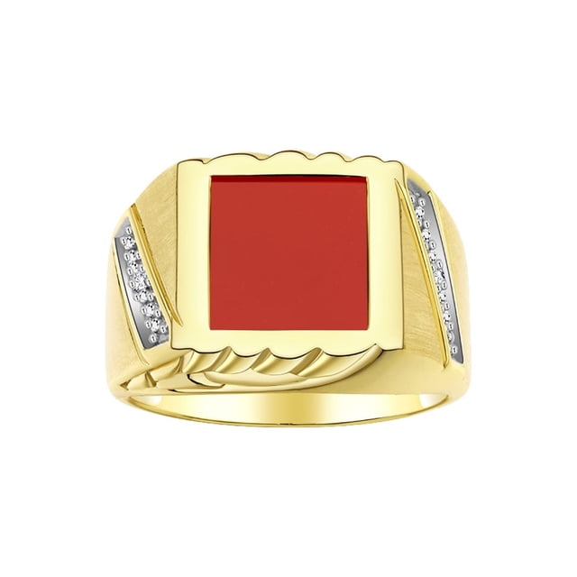 RYLOS Men's Rings Yellow Gold Plated Silver Designer Ring With Diamonds and Red Quartz Rings For Men Size 8