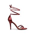 thumbnail image 3 of BLISSFUL STEP Lace Up Open Toe Stiletto Heeled Sandals for Women Maroon 7, 3 of 7