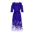 thumbnail image 3 of AherBiu Robe de Noël pour Femmes à Épaules Dénudées, Manches 3/4, Fermeture Éclair, Taille à Nœud, Froncée, Robe Midi de Fête, 3 of 6