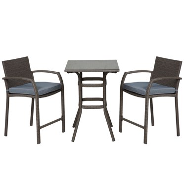Outsunny Ensemble de Bar de Patio 3 Pcs, Ensemble Bistro de Jardin en Osier, Gris