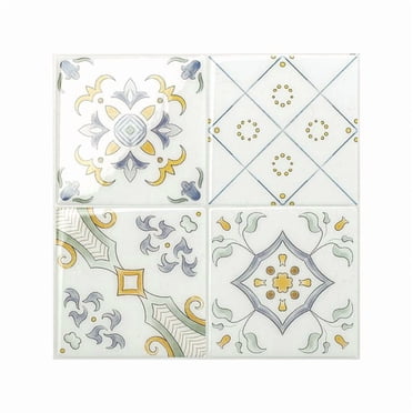 Smart Tiles Peel and Stick Backsplash, 5 Adhesive Tiles, Vintage Blue/Multicolored, 9"x9"