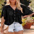 thumbnail image 2 of Blouse à Manches Cloche pour Femmes Col Rond Hauts en Dentelle Chemises Babydoll Texturées Florales, 2 of 3