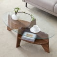 thumbnail image 2 of 41.3" Oval Glass Coffee Table for Living Room,Mid Century Modern Center Table with Tempered Glass Top,Coffee Tables with Storage for Home,Office,Walnut, 2 of 8