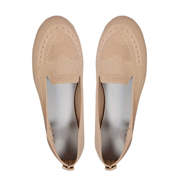 Women's Knitted Slip On Flats Comfortable Breathable Shoes Lightweight Loafers Casual Beach Sneakers Beige 37