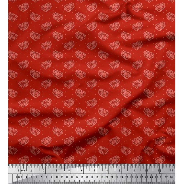 Soimoi polyester Crepe Fabric Dot & Paisley Print Fabric by the Yard 52 Inch Wide