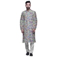 thumbnail image 1 of Atasi Printed Long Kurta For Men With White Churidar Pyjama Set Traditional Wear, 1 of 1