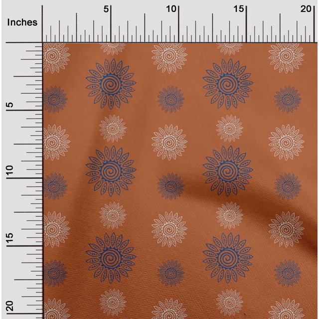 oneOone Silk Tabby Fabric Spiral & Floral Block Printed Craft Fabric BTY 42 Inch Wide