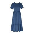 thumbnail image 4 of Robes pour Femmes 2023 Robe d'Été Décontractée à Manches Courtes à Col Rond pour Femmes Robe Décontractée Fluide à Étages Maxi de Plage avec Poches Robes de Soirée pour Femmes Élégantes et Chic en Liquidation, 4 of 8