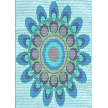 Ahgly Tapis d'Intérieur Rectangulaire Transitionnel Bleu Ivy Blue Lavable à la Machine Company, 5 Pieds x 8 Pieds