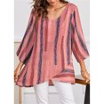 thumbnail image 3 of T-shirt pour Femmes à Manches Longues, Coupe Ample, Blouse d'Automne pour Femmes, Haut à Rayures à Col en V d'Automne, Rouge, G, 3 of 4