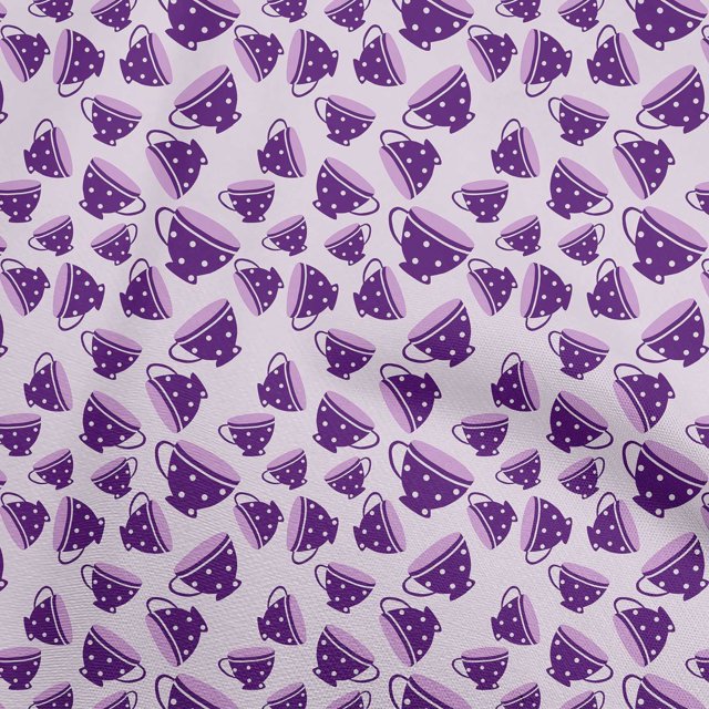 oneOone Rayon Purple Fabric Utensils Tea Cups Sewing Material Print Fabric By The Yard 56 Inch Wide