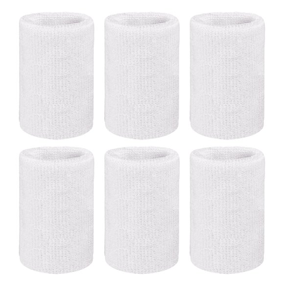 Uxcell Wristbands Sweatbands, Wrist Bands for Sweat Sports Wristbands 4x3 In & 6 Pack & White-Fitting for (Tennis/Basketball/Football/Running/Working Out/Men & Women)