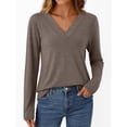 thumbnail image 3 of ShomPort Long Sleeve T-Shirts for Womens V-Neck Lightweight Solid Color Soft Blouses Breathable Comfort Daily Elastic Pullover Tees Tops, 3 of 7