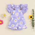thumbnail image 2 of Gupgi Baby Girls Overalls Set, Infant Short Sleeve Ribbed Romper+Flower Print Suspender Shorts with Pockets, 2 of 9
