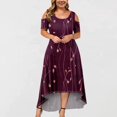 thumbnail image 2 of JULMCOMO Robes Grande Taille pour Femmes 5x Robe d'Été à Épaules Dénudées pour Invitée de Mariage Tendance à Imprimé Floral à Manches Courtes Col Ras du Cou Longue Robe Violet 5TG, 2 of 6
