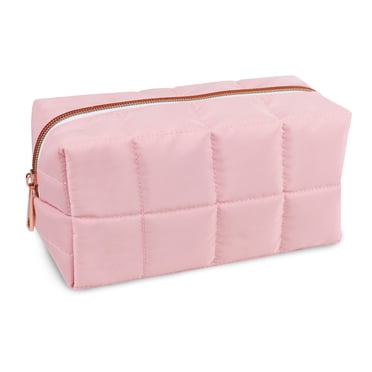 Pen+Gear Padded Squares Pencil Pouch, Smooth Pale Pink Polyester, Rose Gold Metallic Zip, College and High School
