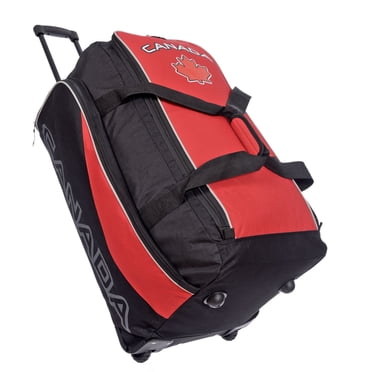 Canada® 28" Rolling Travel Duffel Bag with Retractable Handle, Large Weekender Bag, Black/Red