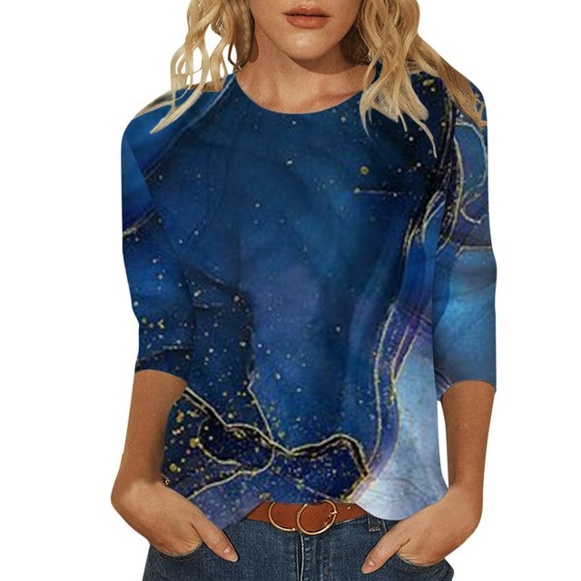 Hauts à Manches Longues pour Femmes Tunique Col Rond Blouse d'Automne Imprimée Coupe Ample Chemises