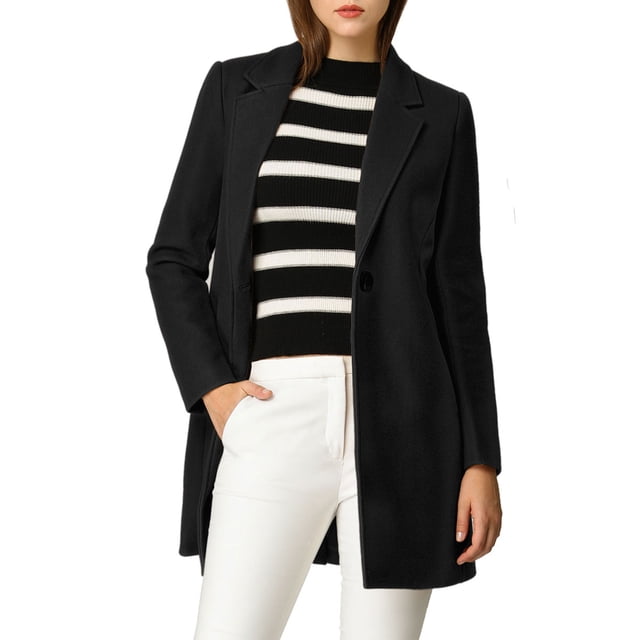 INSPIRE CHIC Manteau Long Classique pour Femme à Revers Cranté Manches Longues TG Noir