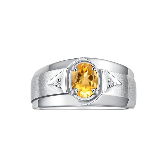 RYLOS Men's Rings Sterling Silver Classic 7X5MM Oval Gemstone & Diamond Ring Citrine November Birthstone Rings For Men, Men's Rings, Silver Rings, Size 11