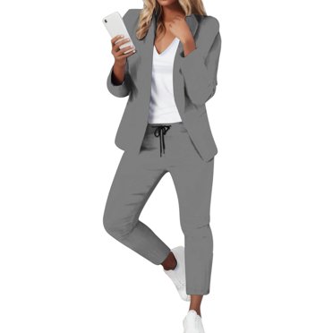 Ensemble Élégant pour Femme, Couleur Unie, Cardigan à Manches Longues avec Poches et Pantalon Droit Élastique