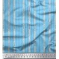 thumbnail image 1 of Soimoi Blue polyester Crepe Fabric Leaves & Bamboo Tree Printed Fabric 1 Yard 52 Inch Wide, 1 of 3