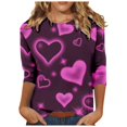 thumbnail image 1 of Chemises de la Saint-Valentin pour Femmes Tendance 2025 Imprimé Cœur Mignon Tunique Grande Taille Décontractée Été Manches 3/4 Blouses Col Rond Décontracté Saint-Valentin Imprimé Amour T-Shirt Manches Trois-Quarts, 1 of 3