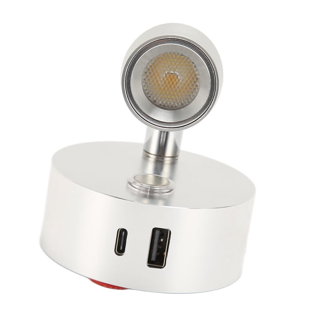 Lampe de Lecture pour VR, Projecteur DEL à Intensité Réglable 12 V-24 V avec Veilleuse Bleue, Interrupteur Tactile et Port USB, Lampe de Chevet Intérieure Pivotante à DEL pour Bateau, Fourgonnette, Remorque, Autocaravane