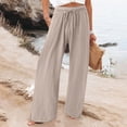 thumbnail image 2 of Yuyuzo Womens Pants Solid Color Elastic Waist Drawstring Casual Wide Leg Pants Ladies Loose Lounge Pants For Workout, 2 of 7