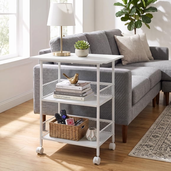 GOGRANT 3-Tier Mobile Utility Cart, Heavy Duty Rolling Storage Stand with Lockable Casters, Industrial Embossed MDF Shelves for Office Printer Stand, Kitchen, Classroom