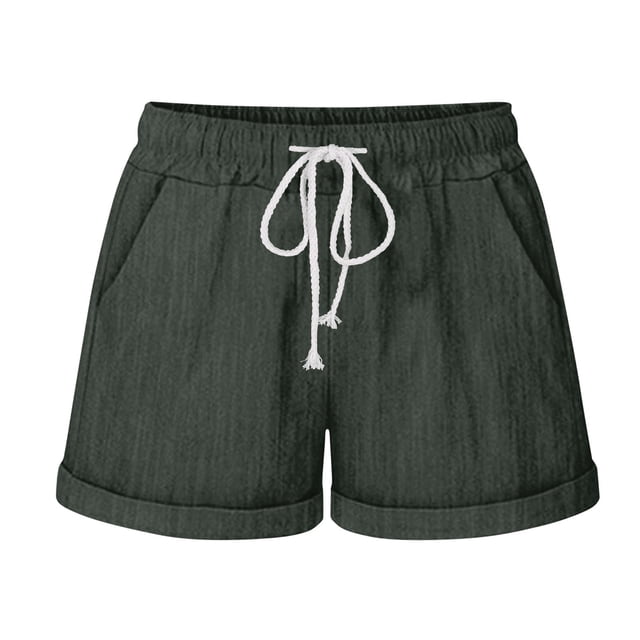 Dealovy Womens Cotton Linen Shorts Drawstring High Rise Solid Color Summer Lighjtweight Beach Shorts