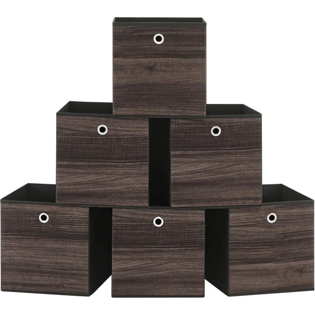 SONGMICS Storage Cubes, Set of 6 Storage Bins with Handles, Foldable Oxford Fabric and Non-Woven Fabric Storage Boxes, 11.8 x 11.8 x 11.8 Inches, Chestnut Brown