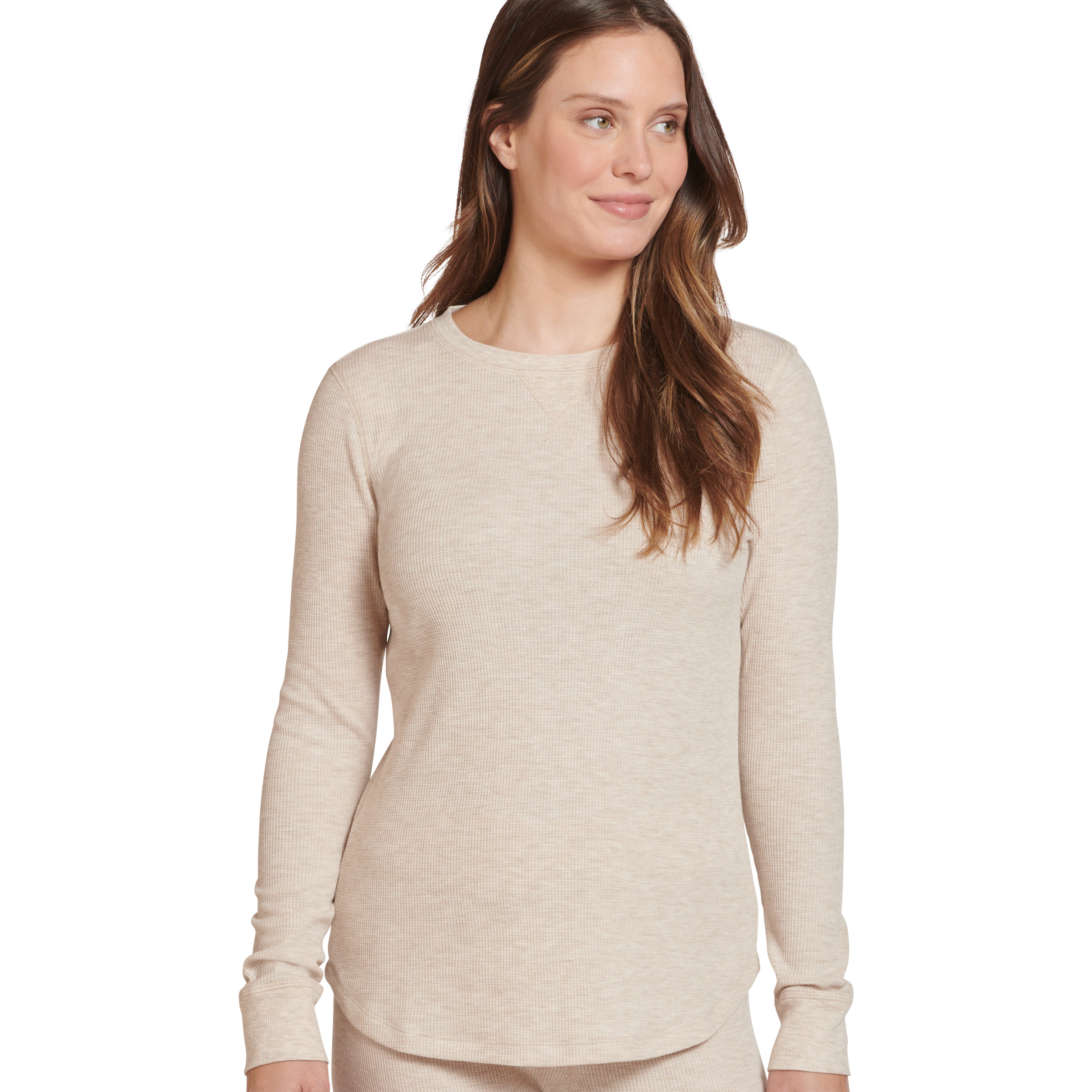Jockey Chandail à Col Rond en Tricot Gaufré à Manches Longues pour Femmes