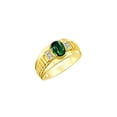thumbnail image 3 of RYLOS Men's Rings Yellow Gold Plated Silver Rings Classic Designer Style 8X6MM Gemstone & Diamond Ring Green Sapphire Birthstone Rings For Men Size 8, 3 of 7