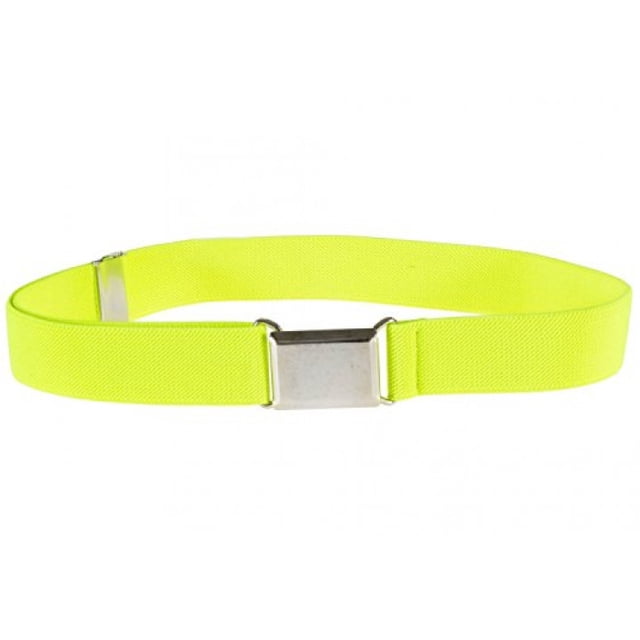 Kids Elastic Adjustable Strech Belt With Silver Square Buckle - Lemon Yellow
