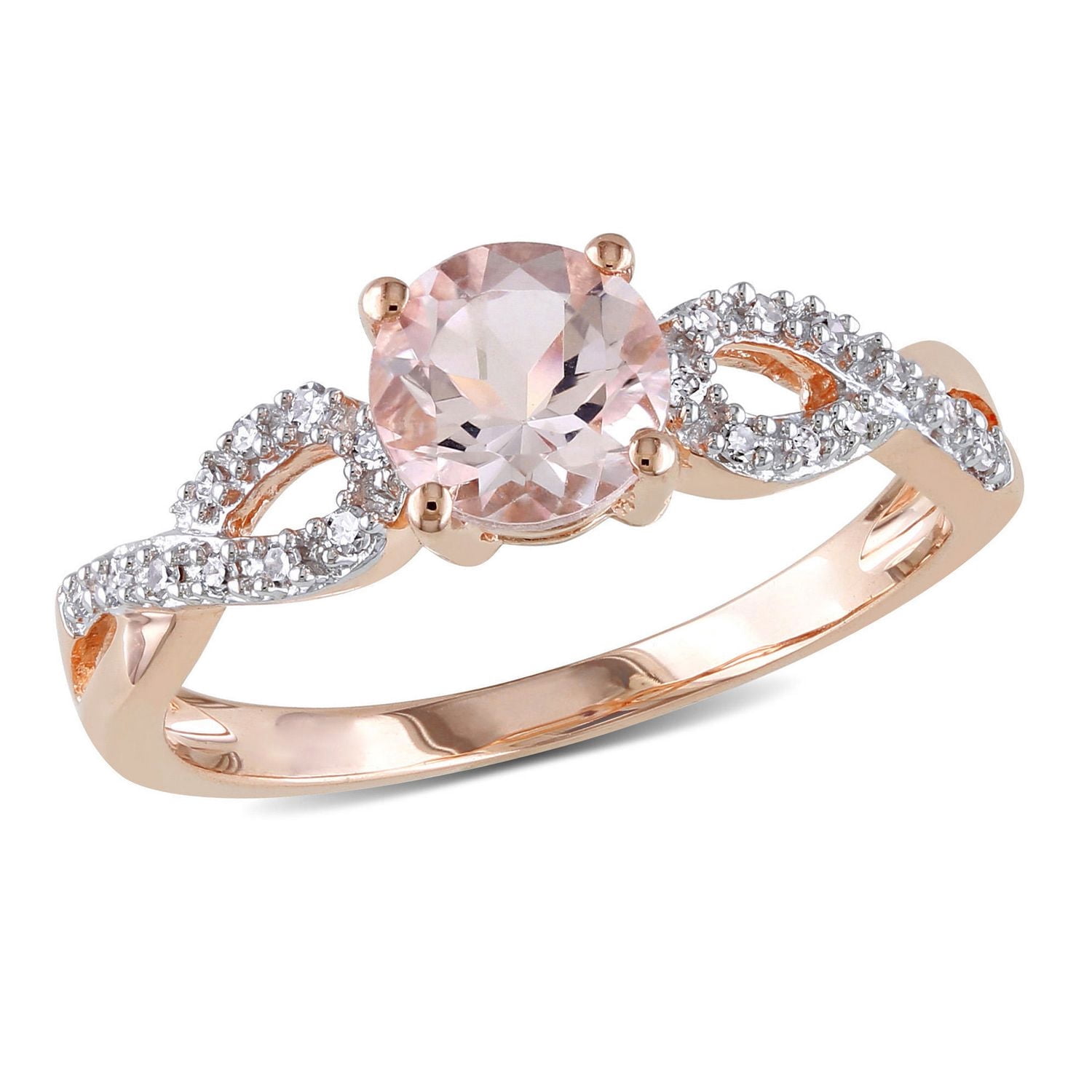 Tangelo 0.80 Carat T.G.W. Morganite and 0.10 T.W. Diamond 10 K Rose Gold Cross-Over Ring