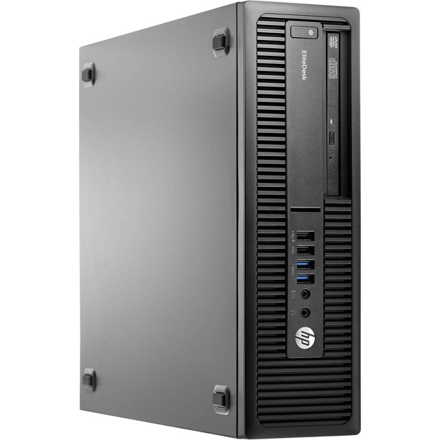 HP EliteDesk Desktop AMD A10-8700B 705G2 Tour de Bureau compact Noir Remis à Neuf avec Lattes de ventilation avant Verticales, ports USB avant Incluant Deux USB 3.0, Prises audio, Lecteur DVD et logo HP, Préchargé avec Windows 10 Pro pour Usage au Bureau et à la Maison.