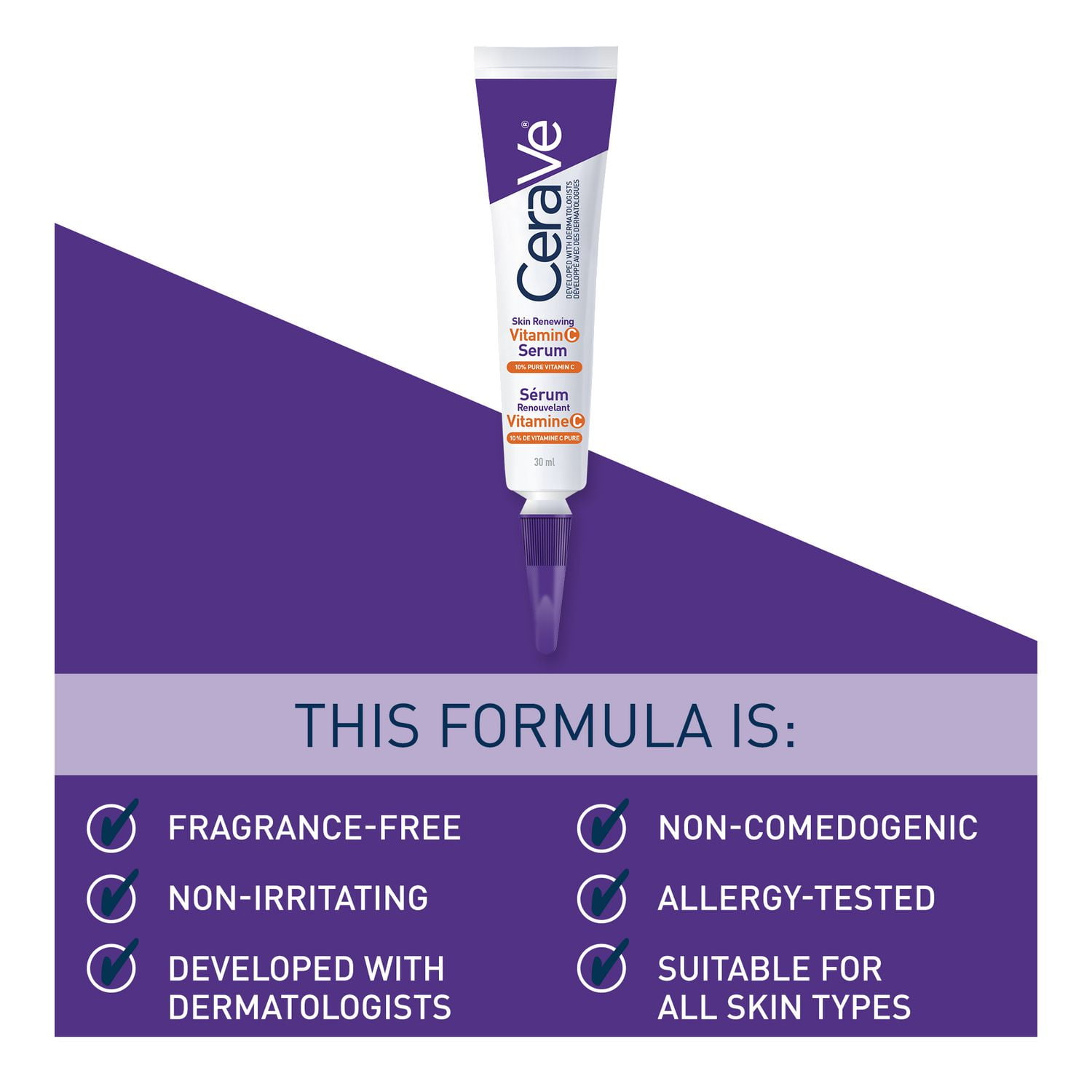 CeraVe Vitamin C Serum, 10% Pure Vitamin C Face Serum with Hyaluronic Acid and Ceramides for Brightening, 30mL