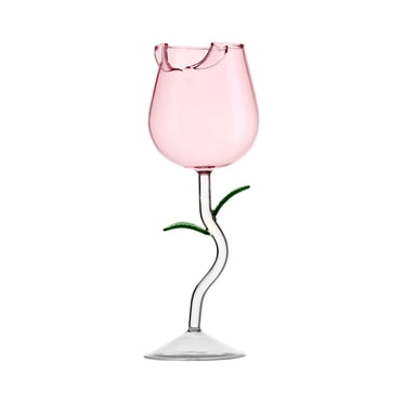 Rose Shaped Red Wine Glass | Elegant Rose Pattern | High Foot Tall Glass Cup | Versatile for Wine Spirits Cocktails | 150ml Capacity 212mm Height 70mm Diameter | Single Piece | Premium Transparent