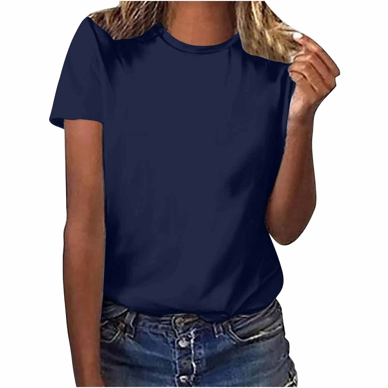 AherBiu T-Shirts à Manches Courtes pour Femmes T-Shirts Chemises Coton Confortable Col Rond Été Décontracté Basique T-Shirt Blouse