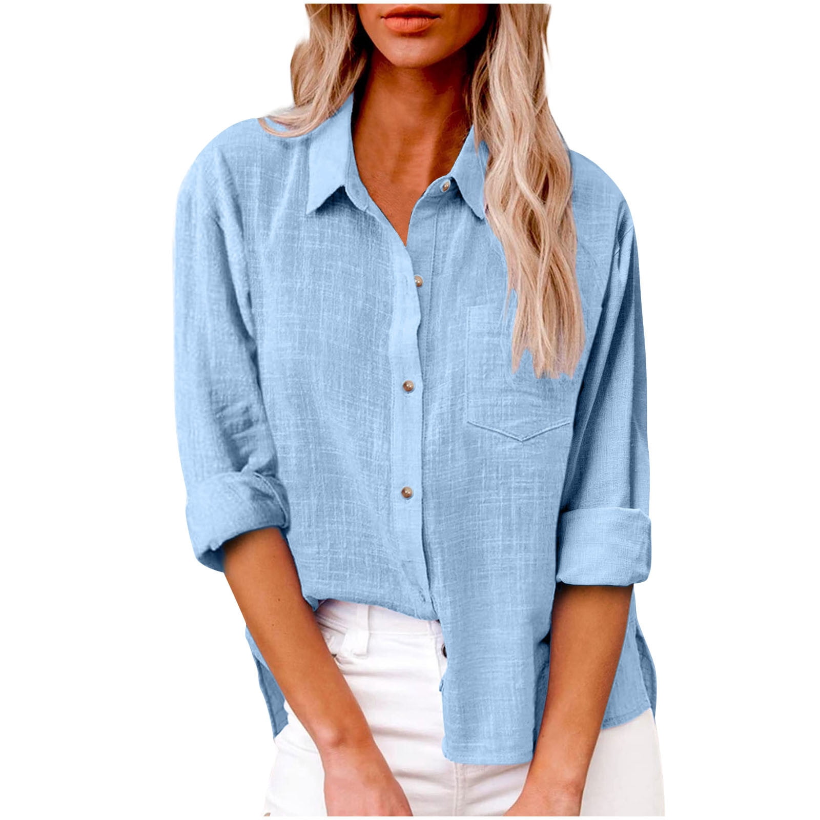 Timegard Chemises à Manches Longues pour Femmes Grande Taille en Coton et Lin Hauts Légers Automne Décontracté Blouse Ample